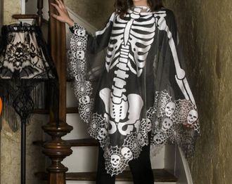 Heritage Lace Skeleton Lace Halloween Poncho In Pewter