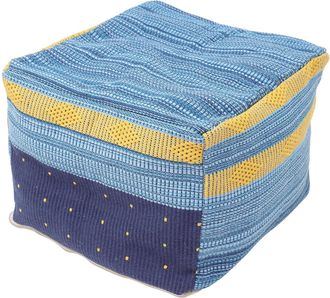 OEM Puf C&uacute;bico De Algod&oacute;n Y Lino Azul Cielo, Hecho A Mano