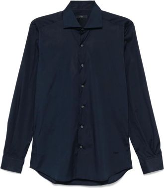 Fay Casual Shirts, male, Blue, Size: 2XL Blue Cotton Blend Poplin Shirt