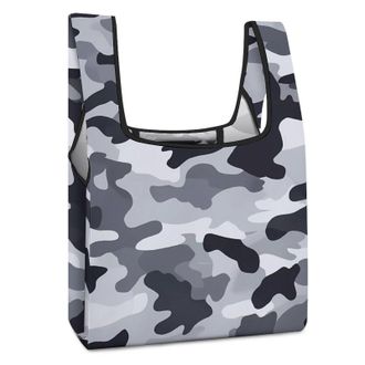 Generic Gray Camouflage Shopping Bag Reusable Grocery Tote Bag Foldable Handbag for Travel Picnic