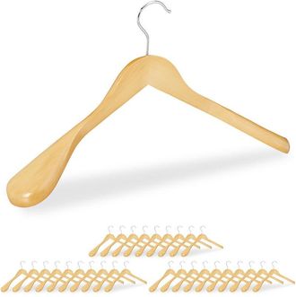 Relaxdays Pack De 30 Perchas Traje Anchas, Para Chaquetas, Abrigos O Vestidos, Madera, 45 Cm De Ancho, Marr&oacute;n Claro