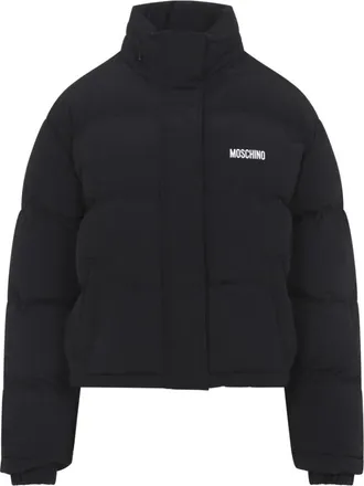 Moschino Jassen, Dames, Zwart, S, Leer, Gewatteerd Jack