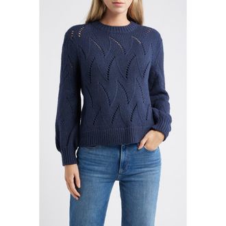Caslon Lofty Pointelle Stitch Crewneck Sweater in Navy Still at Nordstrom Rack, Size Xx-Large