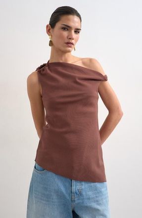 Topshop Twist One Shoulder Asymmetric Hem Top in Chocolate at Nordstrom, Size 12 Us