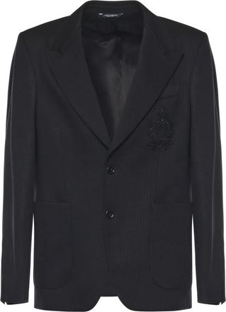 Dolce & Gabbana Viscose Blazer met Geborduurd Logo Patch - Heren - Blazers - Zwart - L - Jassen