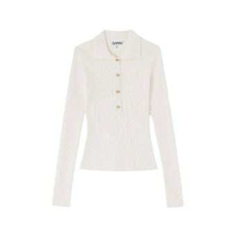 Ganni Polo Shirts, female, Beige, Size: L Accessories