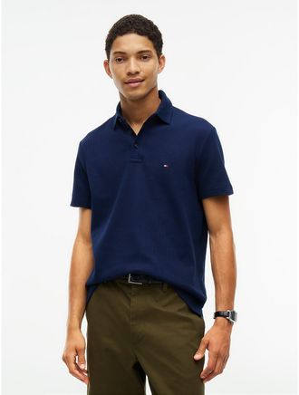 Tommy Hilfiger Mens Regular Fit Short-Sleeve Waffled Polo - Carbon Navy - XXL