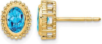 Diamond2Deal 14k Gold Oval Blue Topaz Stud Earrings