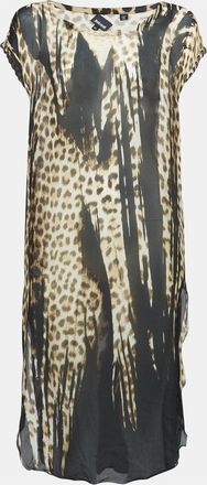 Just Cavalli Brown Leopard Print Silk Sheer Midi Dress
