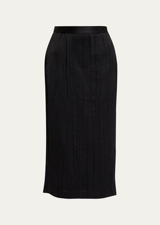 Willy Chavarria Tubo Pleated Satin Midi Skirt