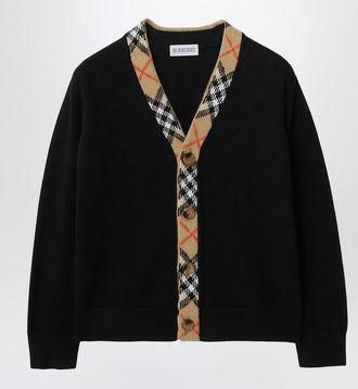 Burberry Black cardigan with Check motif trims