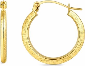 MAX + STONE Solid 14k Yellow Gold Diamond Cut Hoop Earrings with Click Top