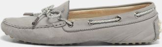 Tod's Tods Grey Nubuck Leather Gommino Bow Loafers