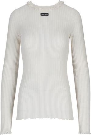 Miu Miu White Logo Round Neck Sweater