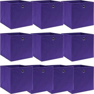 vidaXL Cajas De Almacenaje 10 Uds Tela Morado 32x32x32 Cm Vidaxl