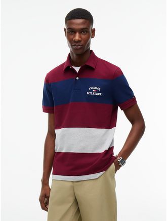 Tommy Hilfiger Mens Regular Fit Striped Polo - Burgundy - XXXL