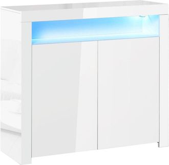 HOMCOM High Gloss led Cabinet Cupboard Sideboard Console with rgb Lighting White - Homcom