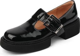 TinaCus Womens Handmade Patent Leather Round Toe T-Strap Buckle Low Block Heel Platform Mary Jane Shoes, Black, 2.5 UK