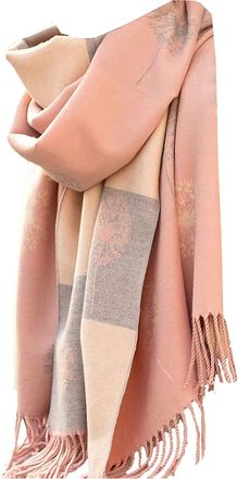 World of Shawls WINTER WARMER Reversible Thick Long DANDELION Print Fashion Scarf Blanket Wrap (Pink/Peach/Silver)