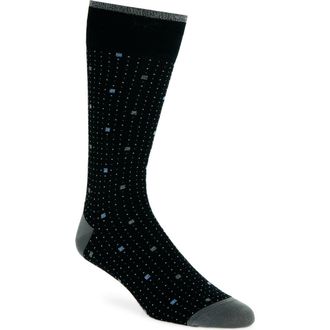 Bugatchi Geo Pattern Mercerized Cotton Blend Dress Socks in Black at Nordstrom