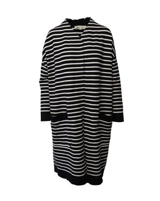 Maje Knitted Long Coat in Black and White Acrylic