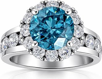 Pompeii3 5Ct Blue Diamond Halo Engagement Ring in White Gold Lab Grown