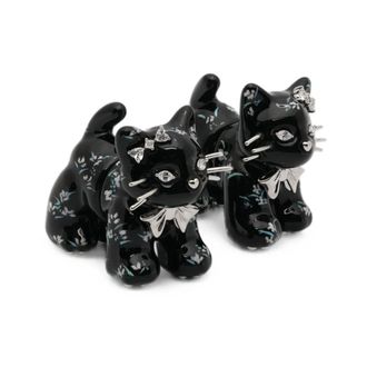 Yvmin Yvmin, Accessoires, Dames, Zwart, ONE Size, Oorstekers met kattenmotief en kristalversiering