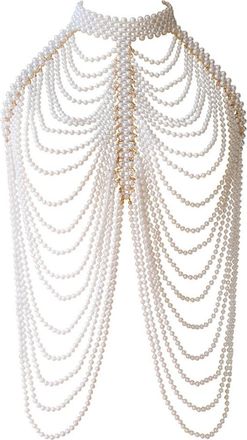 Generic Pearls Shoulder Chain Fashionable Body Chain Necklace Artistic Photo, White, One Size