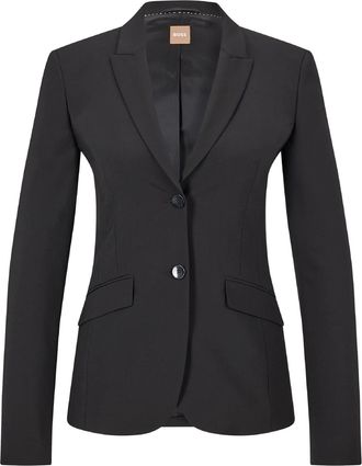 HUGO BOSS Womens Solid Patterned Lapel Collared Blazer in Black - Size 16 UK