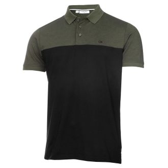 Calvin Klein Mens Colour Block Golf Polo Shirt - Olive Marl/Black - XXL