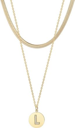 Adornia Set of 2 Initial Pendant & Herringbone Necklaces in Gold-L at Nordstrom Rack