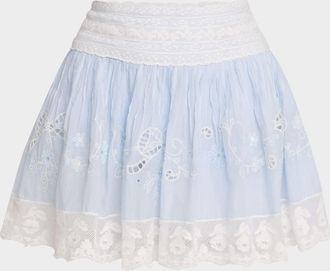 LoveShackFancy Levant Lace Cotton Fit and Flare Mini Skirt
