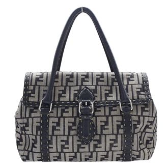 Fendi Gray Navy Canvas Handbag Tote Bag (Pre-Owned)