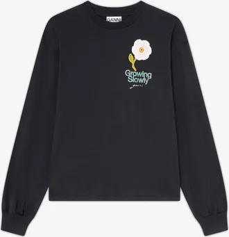 Ganni Mixed Long-sleeve T-shirt with Crochet Flower - Size XS Organic Cotton