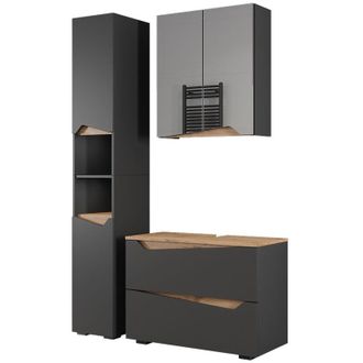 Vicco Conjunto De Muebles De Ba&ntilde;o Marelle, Antracita/artisan, 3 Piezas Con Armario Alto, Vicco