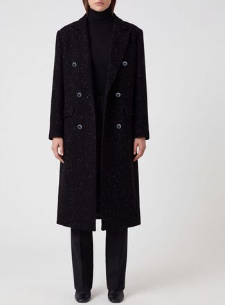 Eleh Long Double-Breasted Wool-Blend Coat with Glitter Finish