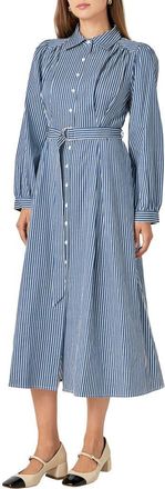 English Factory Stripe Long Sleeve Midi Shirtdress in Navy at Nordstrom, Size X-Small