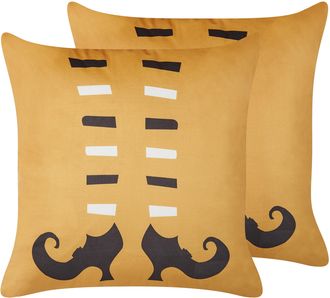 Beliani Conjunto De 2 Cojines De Terciopelo Naranja Negro Blanco 45 X 45 Cm Covasna