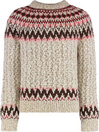 Moncler Round-neck Knitwear, male, Beige, Size: XL Wool Jacquard Sweater