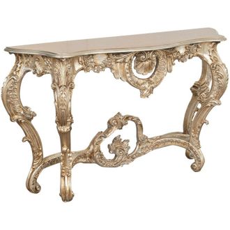 Biscottini International Mobiletto ingresso barocco 135x37x80 h cm artigianale Made in Italy Consolle ingresso legno con finitura foglia argento anticata