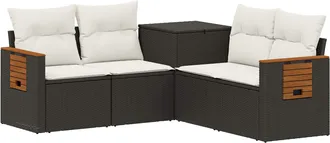 vidaXL Juego De Sof&aacute; 5 Uds. Negro Y Blanco Crema Vidaxl