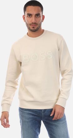 HUGO BOSS Mens Salbo Stretch Sweatshirt with Sandwich Logo - White - Size: 42