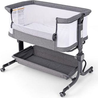 Costway Costway - Lit Cododo B&eacute;b&eacute; avec Matelas & 6 Hauteur R&eacute;glable(75-85cm), Lit B&eacute;b&eacute; Pliable avec Inclinaison & 2 Sangles, Roues Universelles avec Frein