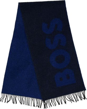 HUGO BOSS Wollen sjaal met logo voor heren (Donkerblauw)