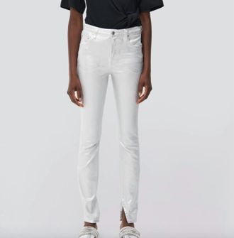 SIMKHAI Rae High Rise Coated Jeans In Silver Foil