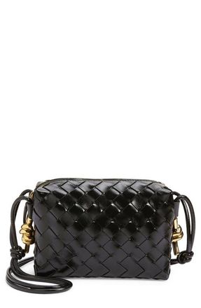 Bottega Veneta Mini Knot Detail Intrecciato Leather Crossbody Bag in Black Brass at Nordstrom