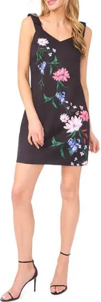 CeCe by Cynthia Steffe Floral Bow Strap Minidress in Rich Black at Nordstrom, Size X-Small