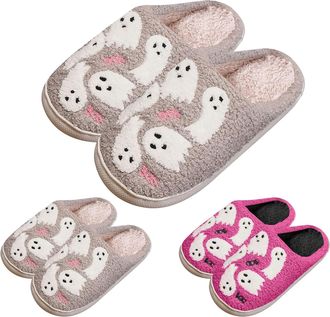 Generic Halloween Slippers Women Ghost Boo Slippers Lovely Festival Slipper Winter Indoor Slipper Warm Fleece Lined Sliders Lightweight Thermal Slides For Men