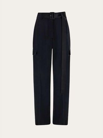 Ferragamo Black Belted Straight Trousers, Brand Size 38 (US Size 4)