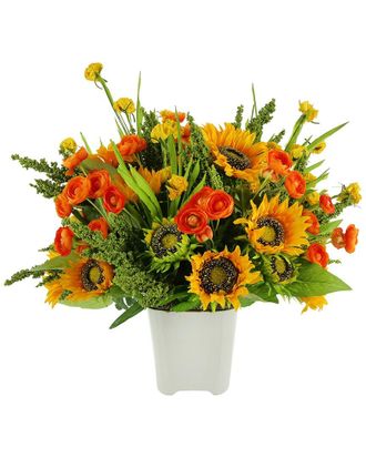 Creative Displays Inc. Yellow Sunflower And Ranunculus Arrangement In Ceramic Vase